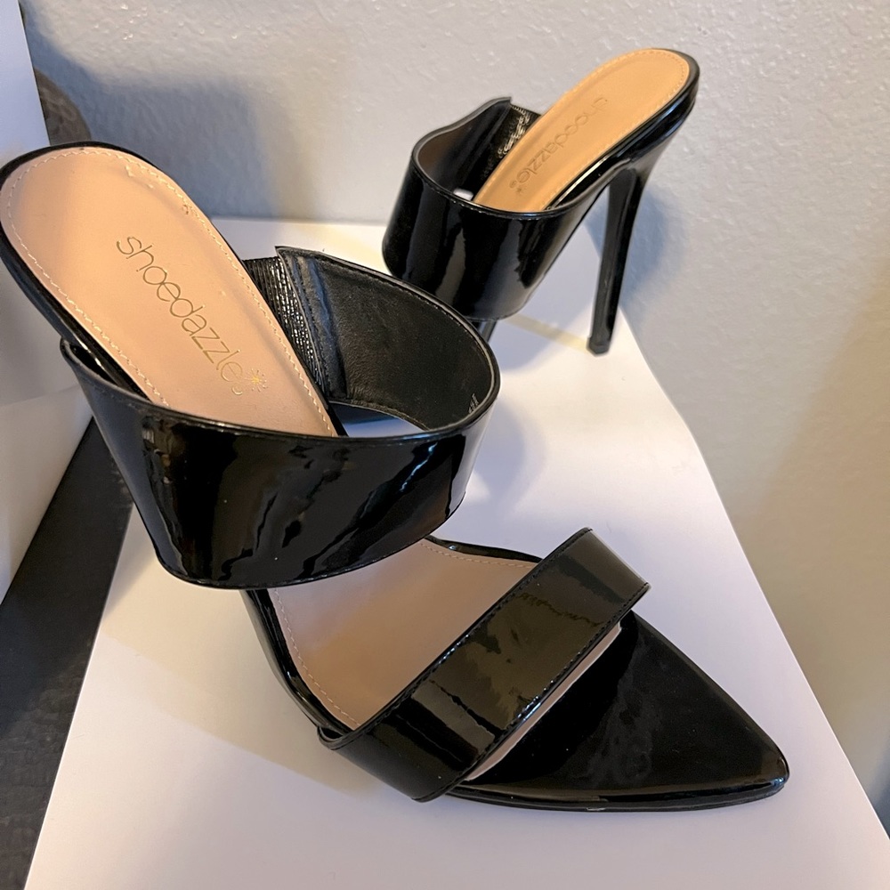 Shoe Dazzle Black Aimee Open Toe Heels 8.5